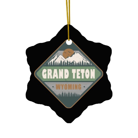 Grand Teton Wyoming US Vintage Hiking Design Ceramic Ornaments
