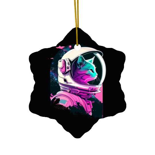 Aesthetic Vaporwave Space Cat 80s 90s Astronaut Ceramic Ornaments