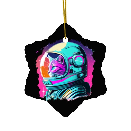 Aesthetic Vaporwave Space Cat 80s 90s Astronaut Ceramic Ornaments