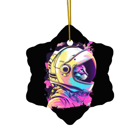 Aesthetic Vaporwave Space Cat 80s 90s Astronaut Ceramic Ornaments