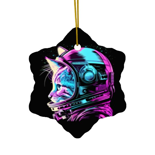Aesthetic Vaporwave Space Cat 80s 90s Astronaut Ceramic Ornaments