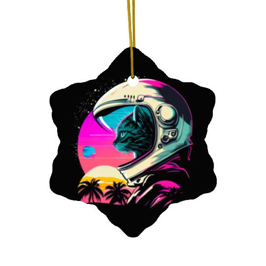 Aesthetic Vaporwave Space Cat 80s 90s Astronaut Ceramic Ornaments
