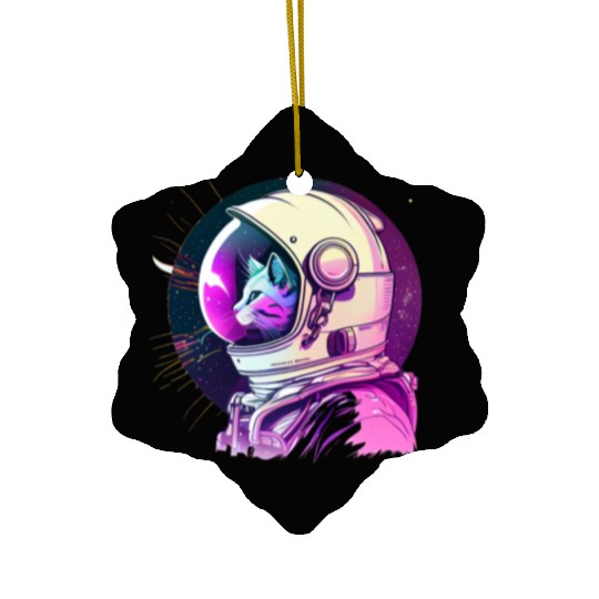 Aesthetic Vaporwave Space Cat 80s 90s Astronaut Ceramic Ornaments