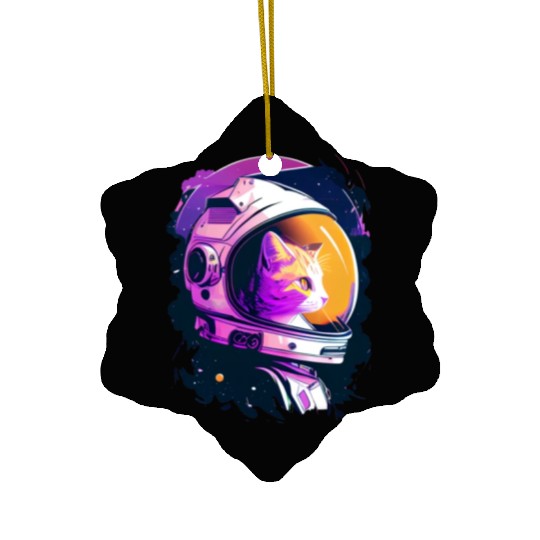 Aesthetic Vaporwave Space Cat 80s 90s Astronaut Ceramic Ornaments