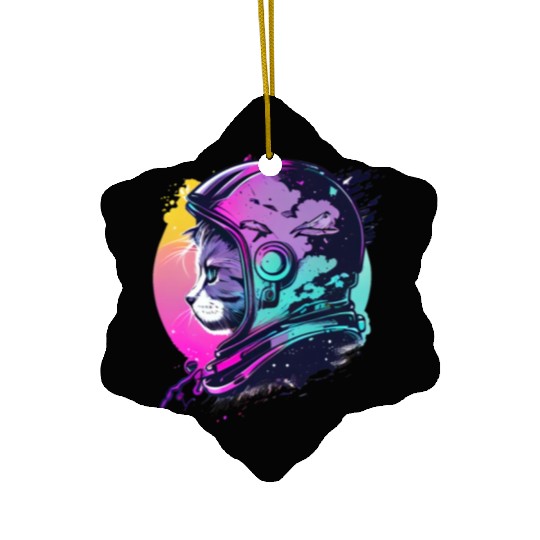 Aesthetic Vaporwave Space Cat 80s 90s Astronaut Ceramic Ornaments