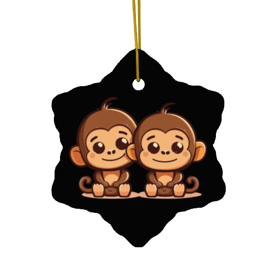 Monkeys siblings brother sister family love ape Ceramic Ornaments