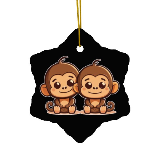 Monkeys siblings brother sister family love ape Ceramic Ornaments