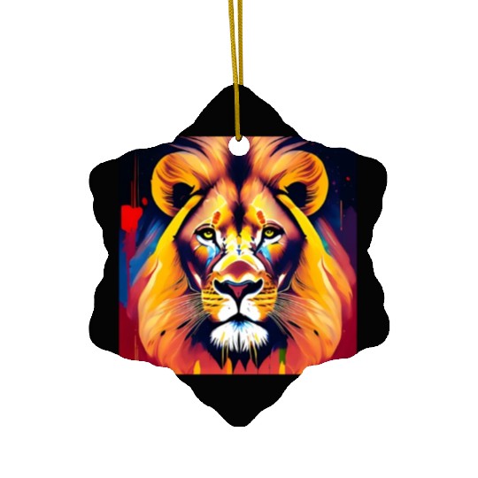 Majestic Lion in Oil Painting Style Ceramic Ornaments