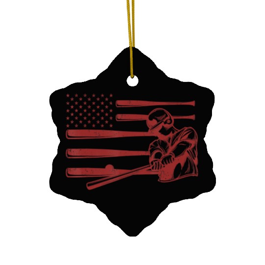 Baseball Player Batter Baseball Bat USA Flag Ceramic Ornaments
