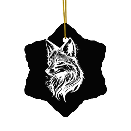 Pretty Fox Portrait Tattoo Ink Ceramic Ornaments