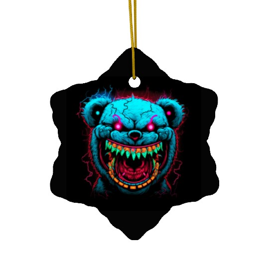 Bear Evil Smile Street Wear Blue Neon Lights Ceramic Ornaments