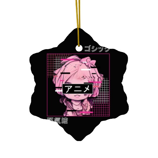 Glitch Anime Chibi Japanese Vaporwave Aesthetic Pa Ceramic Ornaments