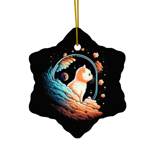 Astronaut Cat Space Cat on Galaxy Cat Lover Ceramic Ornaments