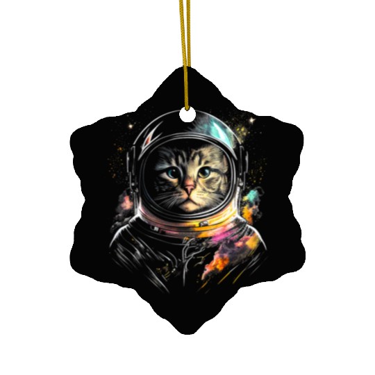 Space Cat on Galaxy Cat Lover Ceramic Ornaments
