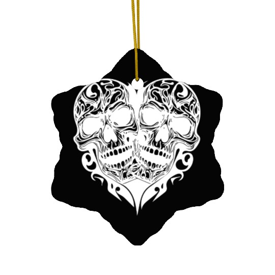 Two Skulls Heart T Tattoo Style Ceramic Ornaments