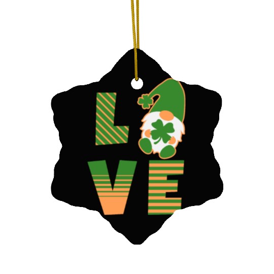 Gnome St Patricks Day Woman Love, Lucky Clover Ceramic Ornaments