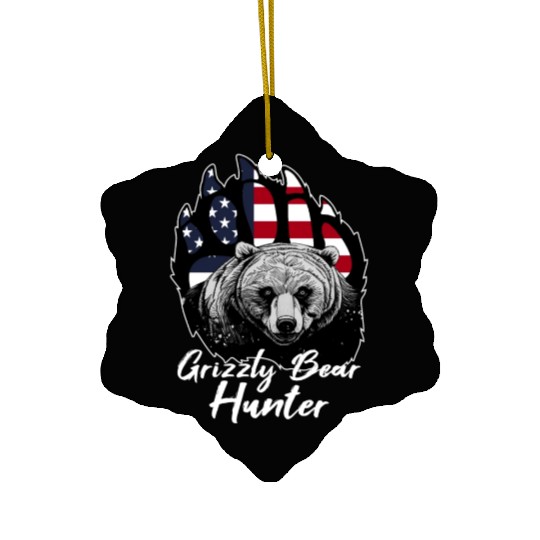 US Flag Grizzly Bear Hunting Patriotic Hunters Ceramic Ornaments
