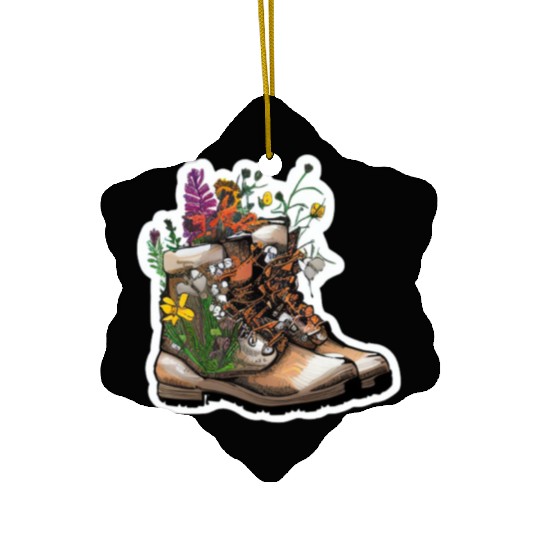Wildflower Hiking Boot: Find Your Path! Ceramic Ornaments