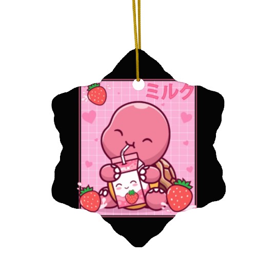 Kawaii Turtle Lover Strawberry Milk Shake Otaku Ceramic Ornaments