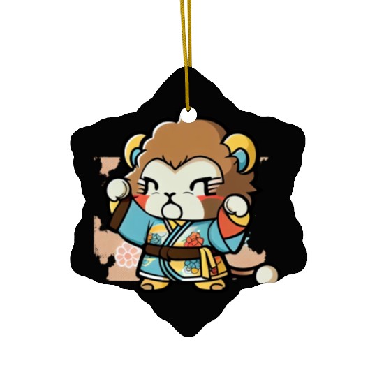 lion in kimono Ceramic Ornaments