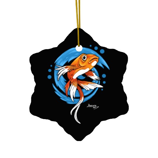 Carp Koi Fish on Blue waves green Ceramic Ornaments