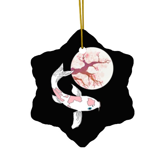 Koi Sakura Tree Moon Cherry Blossom Nishikigoi Jap Ceramic Ornaments