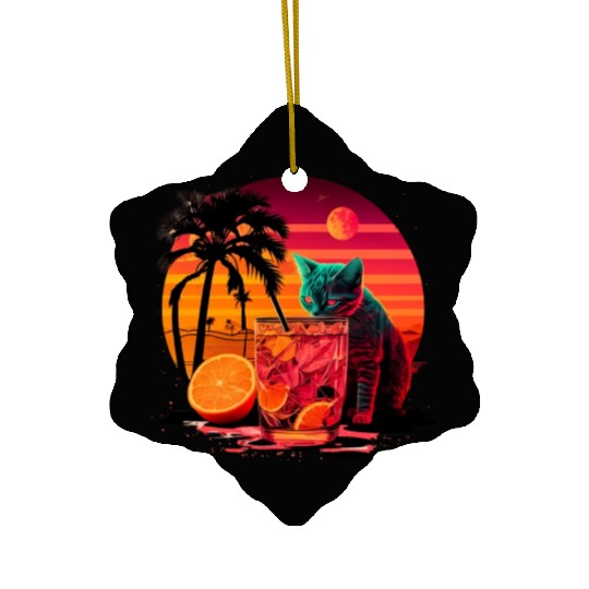 Funny Cat Drinking Cocktail Cat Lover Ceramic Ornaments