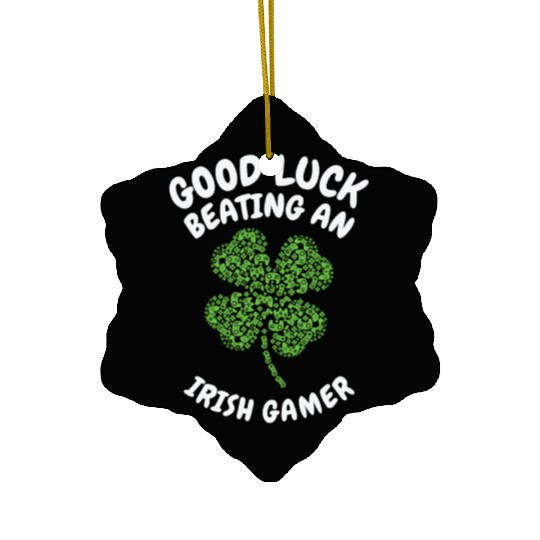 St. Patrick's Day Gaming Shamrock Gamer Video Ceramic Ornaments