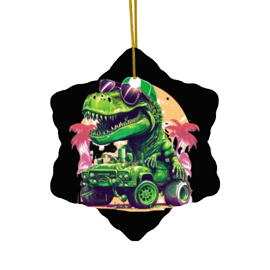 St Patricks Day Dinosaur Monster Truck Trex Ceramic Ornaments