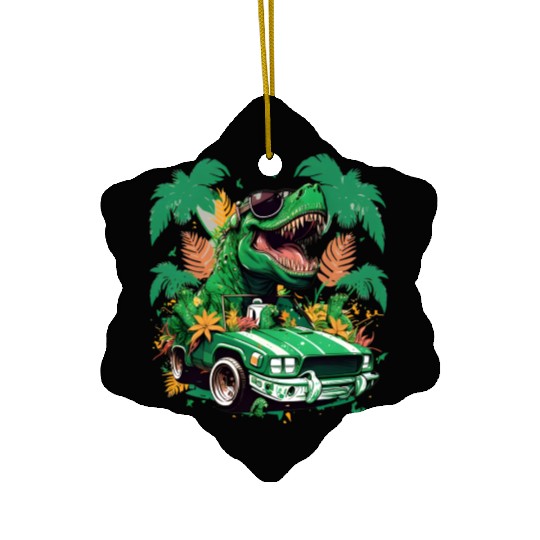 St Patricks Day Dinosaur Monster Truck Trex Ceramic Ornaments