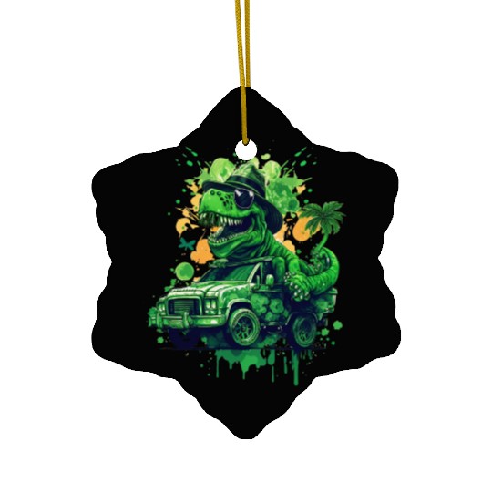 St Patricks Day Dinosaur Monster Truck Trex Ceramic Ornaments