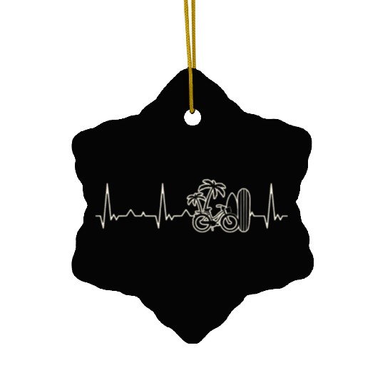 Summer Bike Surf Board Palm. Heart. Love. EKG. Ceramic Ornaments
