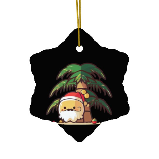 Tropical Santa enjoying Summer Ceramic Ornaments