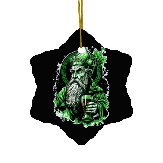Funny Drunk Saint Patrick drinking beer by gnarly Ceramic Ornaments