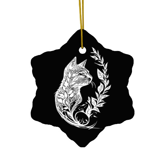 Cute Little Cat In Nature Tattoo Style Ceramic Ornaments