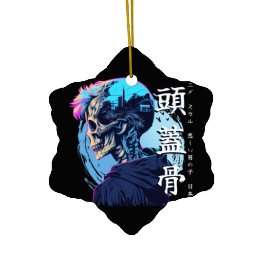 Anime Skull Sad Boy Urban Japanese Vaporwave Aesth Ceramic Ornaments