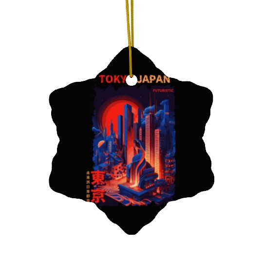 Tokyo Japan Futuristic Cyber City Urban Vaporwave Ceramic Ornaments
