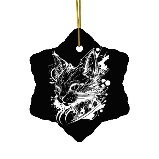 Space Cat In Vintage Tattoo Style Ceramic Ornaments