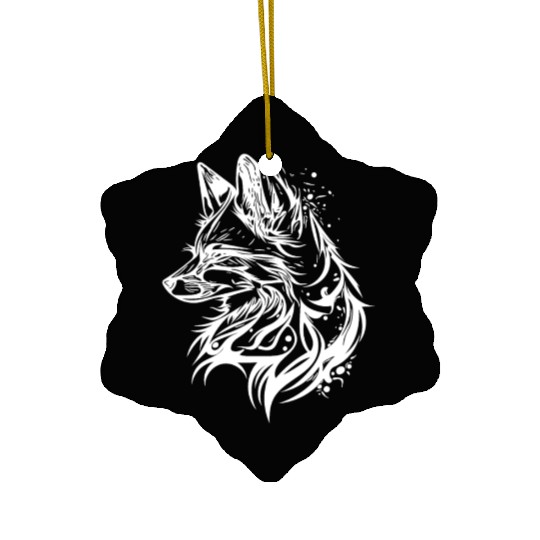 Elegant Fox In T Tattoo Ink Ceramic Ornaments