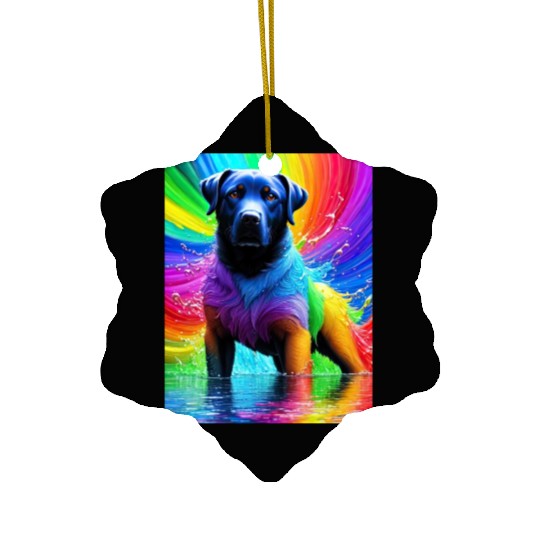 Labrador Retriever with rainbow splashes of colors Ceramic Ornaments