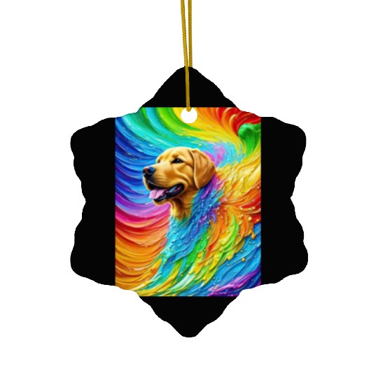 Labrador Retriever with rainbow splashes of colors Ceramic Ornaments
