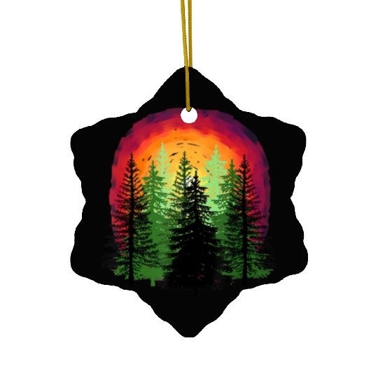 Forest sunrise sunset nature trees Ceramic Ornaments