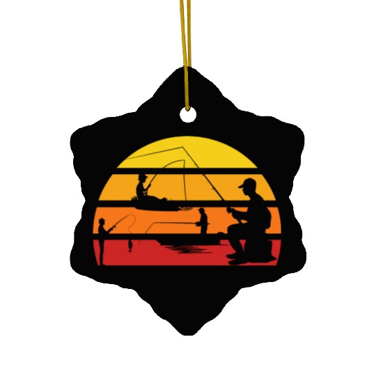 Vintage sunset fishing boat angler Ceramic Ornaments