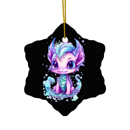 Cute aqua and purple watercolor dragon Ceramic Ornaments