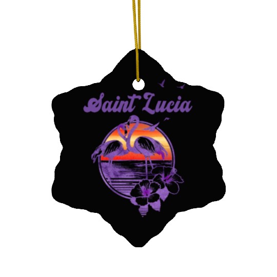 Saint Lucia Flamingo Hibiscus Vacation Souvenir Ceramic Ornaments