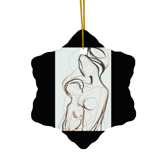 Black, Gold & White Abstract Mother & Daughter Ceramic Ornaments