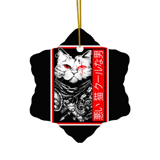 Samurai Cat: "Bad Cat, Cool Dude" with Japanese Te Ceramic Ornaments