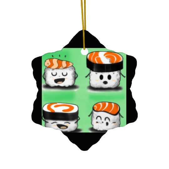 Happy Cheerful Sushi I Love Sushi Design Ceramic Ornaments