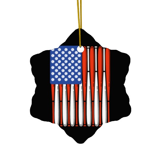 Vintage Baseball Bat American Us Flag Gift Ceramic Ornaments
