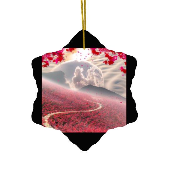 Misty Mountain Cherry Blossom Landscape Ceramic Ornaments